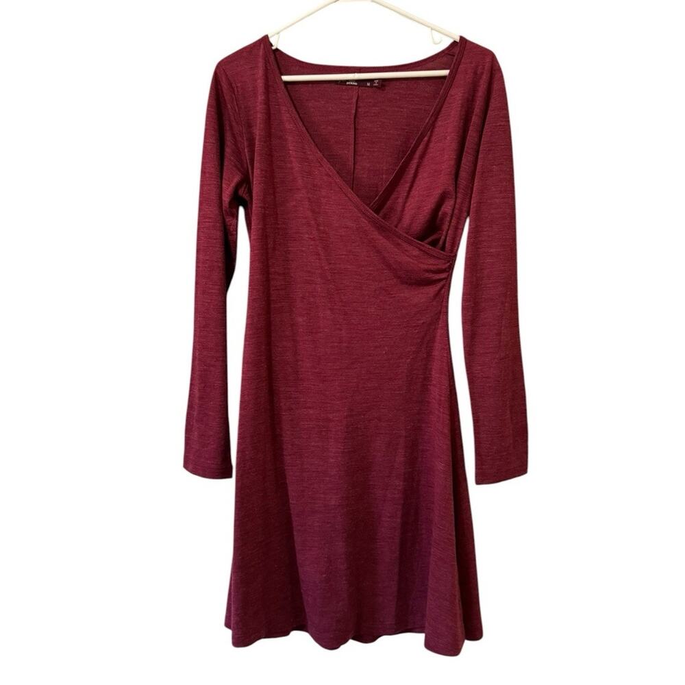 prAna Nadia Dress Faux Wrap Long Sleeve Wool Blend Knit Women Sz Medium Stretch